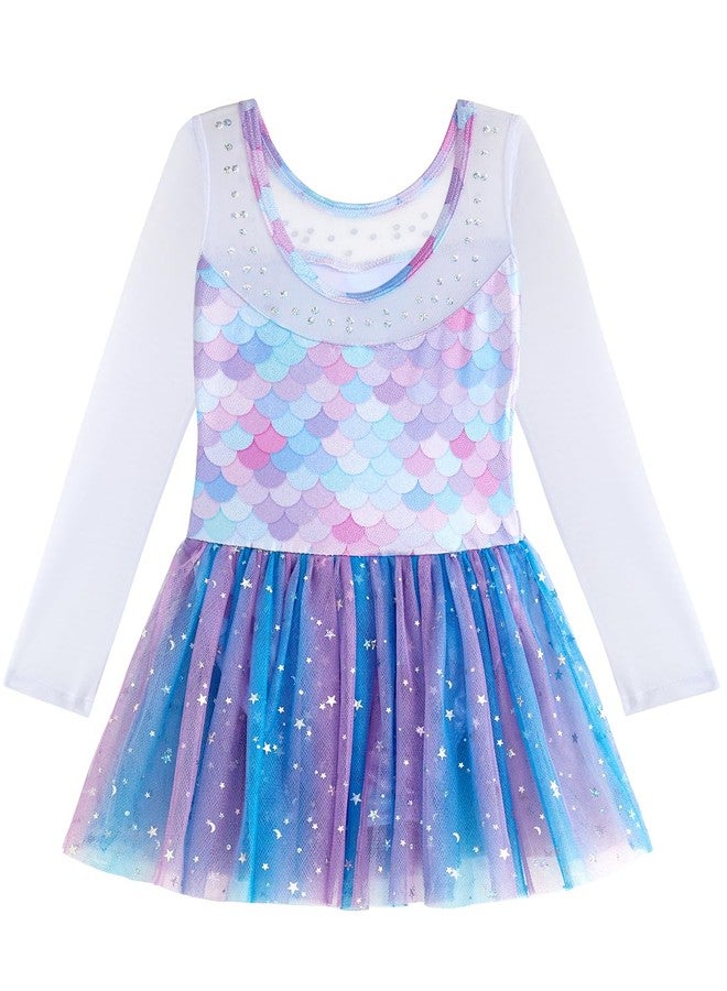 EQSJIU Long Sleeve Dance Leotard for Girls Sparkly Snowflake Ballet Dress Toddler Tutu Skirted Leotard Outfits for Girls, 3-4T, Longsleeve Mermaid - Image 2